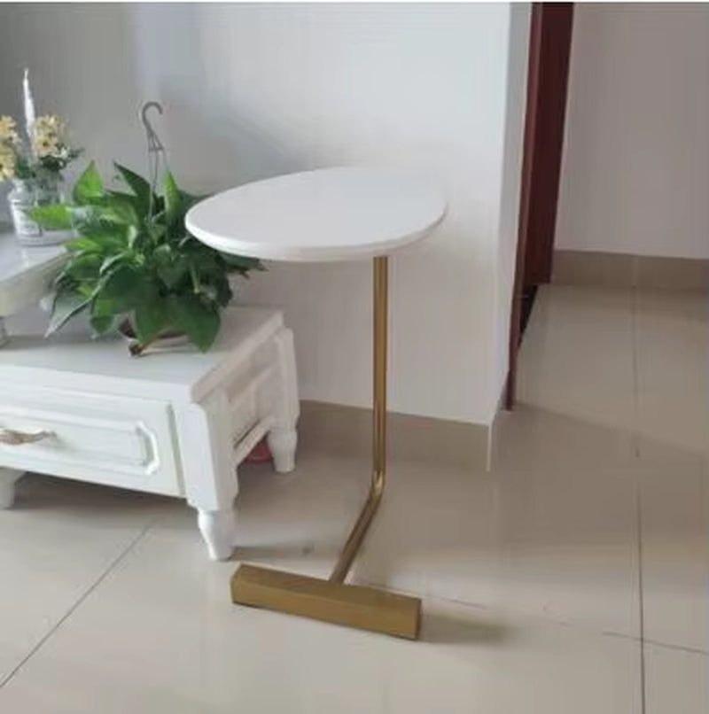 JOYLIVE Simple Modern Side Table Iron Art Sofa Corner Table Lazy Bedside Reading Oval Coffee Table Tea Solid Wood Counter Top