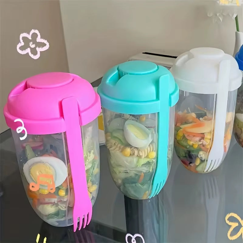 Portable Salad Cup, Breakfast Salad Cup, Sealed Leak Proof Cup with Fork and Sauce Box, Bento Box, Yogurt Storage Bowl, Lunch